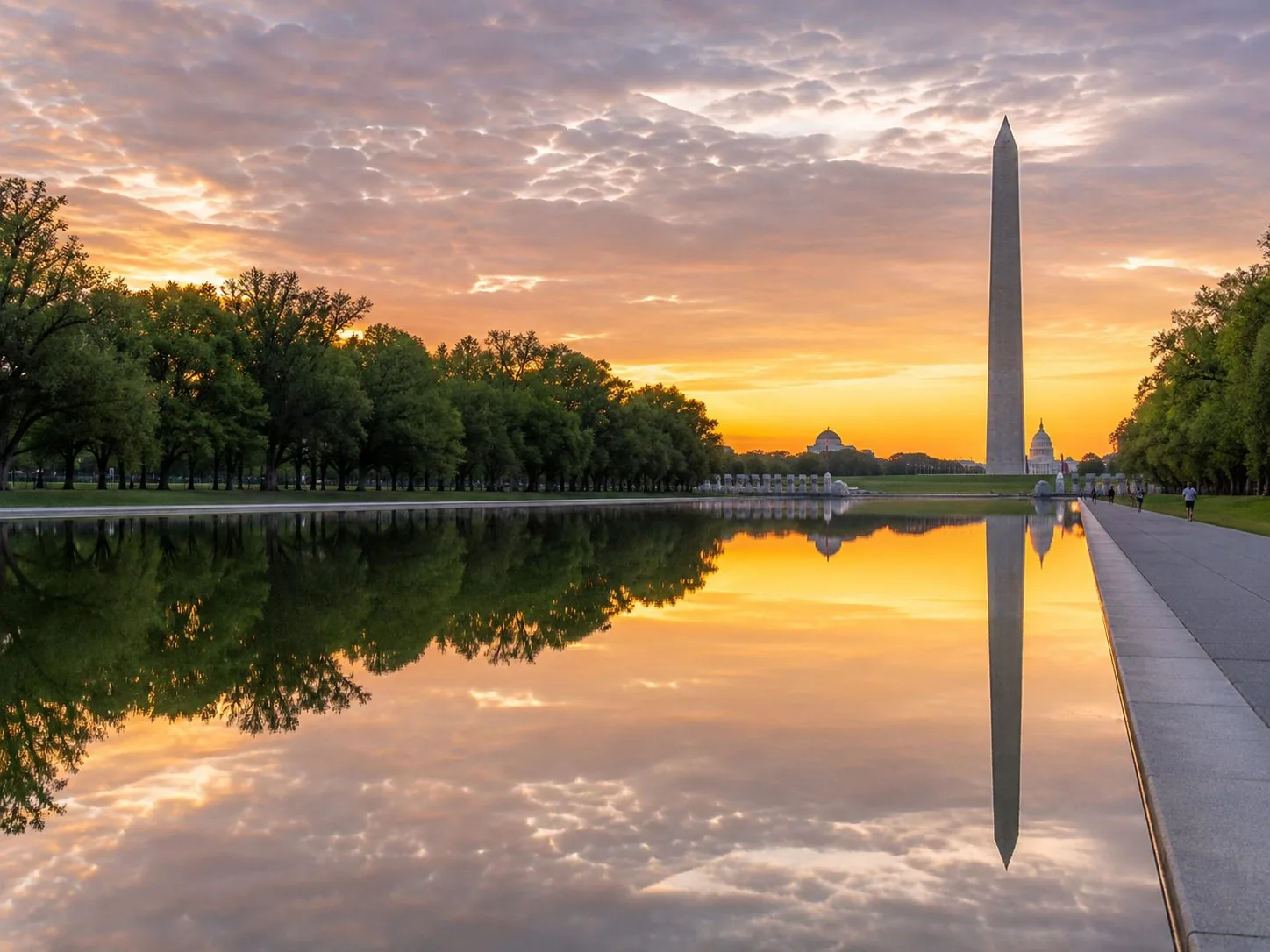 Der Reflecting Pool zwischen dem Lincoln Memorial und dem WWII Memorial