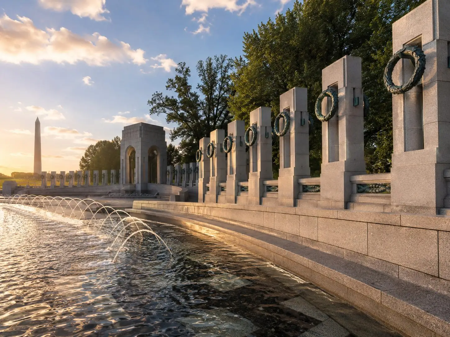 Das WWII Memorial am Ostende des Reflecting Pool
